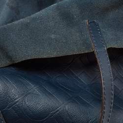 Pre Owned CH Carolina Herrera Blue Monogram Embossed Leather Matryoshka Tote