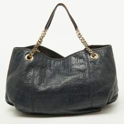 Pre Owned CH Carolina Herrera Blue Monogram Embossed Leather Chain Hobo