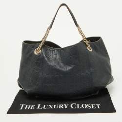 Pre Owned CH Carolina Herrera Blue Monogram Embossed Leather Chain Hobo