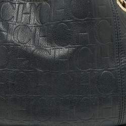 Pre Owned CH Carolina Herrera Blue Monogram Embossed Leather Chain Hobo