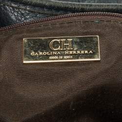 Pre Owned CH Carolina Herrera Blue Monogram Embossed Leather Chain Hobo