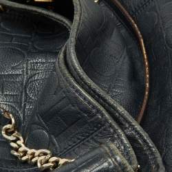 Pre Owned CH Carolina Herrera Blue Monogram Embossed Leather Chain Hobo