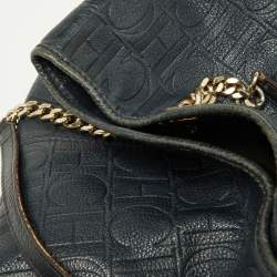 Pre Owned CH Carolina Herrera Blue Monogram Embossed Leather Chain Hobo