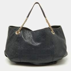 Pre Owned CH Carolina Herrera Blue Monogram Embossed Leather Chain Hobo