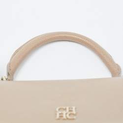 Pre Owned CH Carolina Herrera Beige Leather Small Minuetto Top Handle Bag