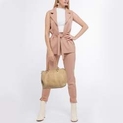 CH Carolina Herrera Beige Monogram Embossed Leather Andy Boston Bag
