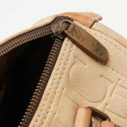 CH Carolina Herrera Beige Monogram Embossed Leather Andy Boston Bag