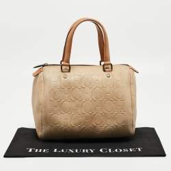 CH Carolina Herrera Beige Monogram Embossed Leather Andy Boston Bag