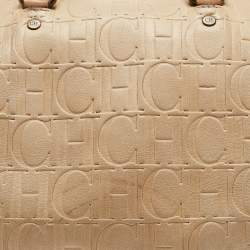 CH Carolina Herrera Beige Monogram Embossed Leather Andy Boston Bag