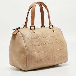 CH Carolina Herrera Beige Monogram Embossed Leather Andy Boston Bag