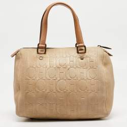 CH Carolina Herrera Beige Monogram Embossed Leather Andy Boston Bag
