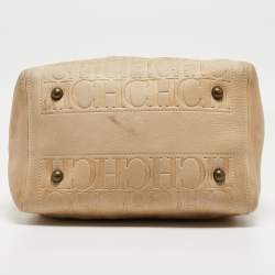 CH Carolina Herrera Beige Monogram Embossed Leather Andy Boston Bag