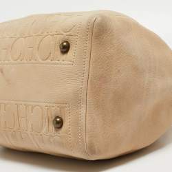 CH Carolina Herrera Beige Monogram Embossed Leather Andy Boston Bag