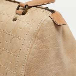 CH Carolina Herrera Beige Monogram Embossed Leather Andy Boston Bag