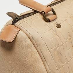 CH Carolina Herrera Beige Monogram Embossed Leather Andy Boston Bag