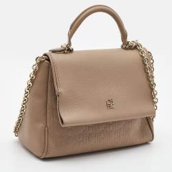 مملوكة مسبقًا CH Carolina Herrera Beige Leather Small Minuetto Flap Top Handle Bag