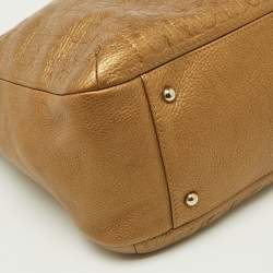 Pre Owned CH Carolina Herrera Gold Embossed Monogram Leather Chain Bow Hobo