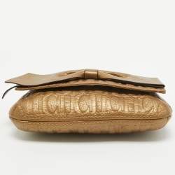 Pre Owned CH Carolina Herrera Gold Monogram Embossed Leather Audrey Crossbody Bag