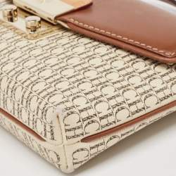Pre Owned CH Carolina Herrera Brown/Off White Monogram Coated Canvas and Leather Crossbody Bag