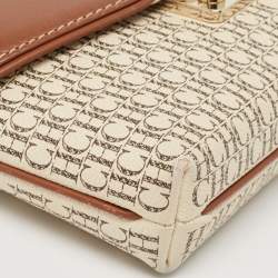 Pre Owned CH Carolina Herrera Brown/Off White Monogram Coated Canvas and Leather Crossbody Bag