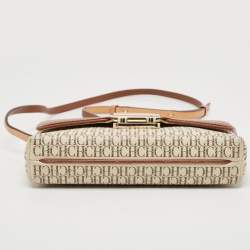 Pre Owned CH Carolina Herrera Brown/Off White Monogram Coated Canvas and Leather Crossbody Bag
