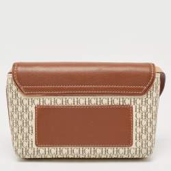 Pre Owned CH Carolina Herrera Brown/Off White Monogram Coated Canvas and Leather Crossbody Bag