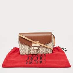 Pre Owned CH Carolina Herrera Brown/Off White Monogram Coated Canvas and Leather Crossbody Bag