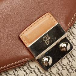 Pre Owned CH Carolina Herrera Brown/Off White Monogram Coated Canvas and Leather Crossbody Bag