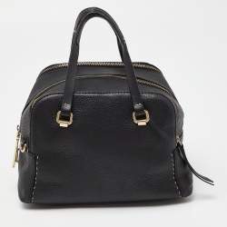 Pre Owned CH Carolina Herrera Black Leather Double Zip Bag