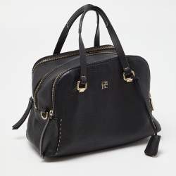 Pre Owned CH Carolina Herrera Black Leather Double Zip Bag