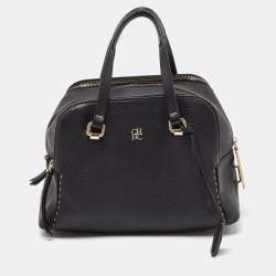 Pre Owned CH Carolina Herrera Black Leather Double Zip Bag