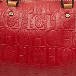 CH Carolina Herrera Red Monogram Embossed Leather Andy Boston Bag