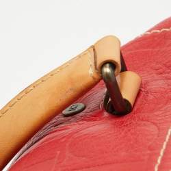 CH Carolina Herrera Red Monogram Embossed Leather Andy Boston Bag