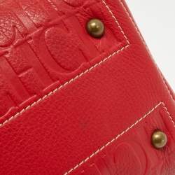 CH Carolina Herrera Red Monogram Embossed Leather Andy Boston Bag