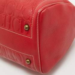 CH Carolina Herrera Red Monogram Embossed Leather Andy Boston Bag