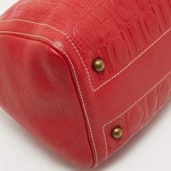 CH Carolina Herrera Red Monogram Embossed Leather Andy Boston Bag