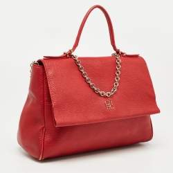 Pre Owned CH Carolina Herrera Red Leather Minuetto Flap Top Handle Bag