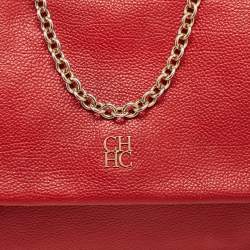 Pre Owned CH Carolina Herrera Red Leather Minuetto Flap Top Handle Bag