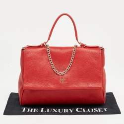 Pre Owned CH Carolina Herrera Red Leather Minuetto Flap Top Handle Bag