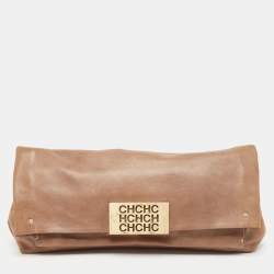 Pre Owned CH Carolina Herrera Beige Leather Flap Clutch