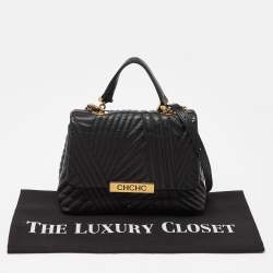 Pre Owned Carolina Herrera Black Matelassé Leather Bimba Flap Top Handle Bag