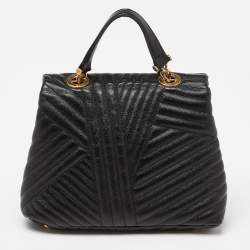 Pre Owned Carolina Herrera Black Matelassé Leather Bimba Flap Top Handle Bag