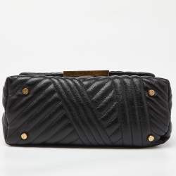Pre Owned Carolina Herrera Black Matelassé Leather Bimba Flap Top Handle Bag