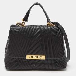 Pre Owned Carolina Herrera Black Matelassé Leather Bimba Flap Top Handle Bag