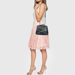 Pre Owned Carolina Herrera Black Matelassé Leather Bimba Flap Top Handle Bag