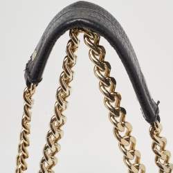 Pre Owned CH Carolina Herrera Black Monogram Leather Audrey Shoulder Bag