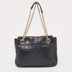 Pre Owned CH Carolina Herrera Black Monogram Leather Audrey Shoulder Bag