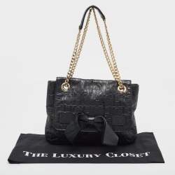 Pre Owned CH Carolina Herrera Black Monogram Leather Audrey Shoulder Bag