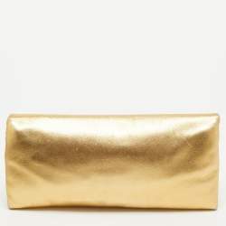 Pre Owned CH Carolina Herrera Gold Leather Clutch
