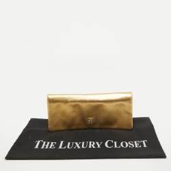 Pre Owned CH Carolina Herrera Gold Leather Clutch